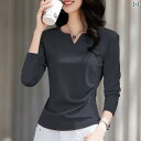 トップ シャツ レイヤリング スリム プリーツ 春 2025 服 レディース Tシャツ 長袖 無地 Vネック センス小 レディース トップス