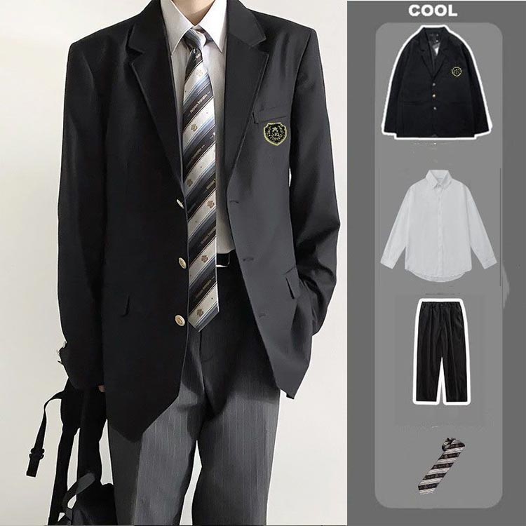 学生服 男子中学生 高校生 5点セット フォーマル ブレザー スーツ 紺 コート ロングパンツ スクールシャツ ネクタイ 無地 学生服