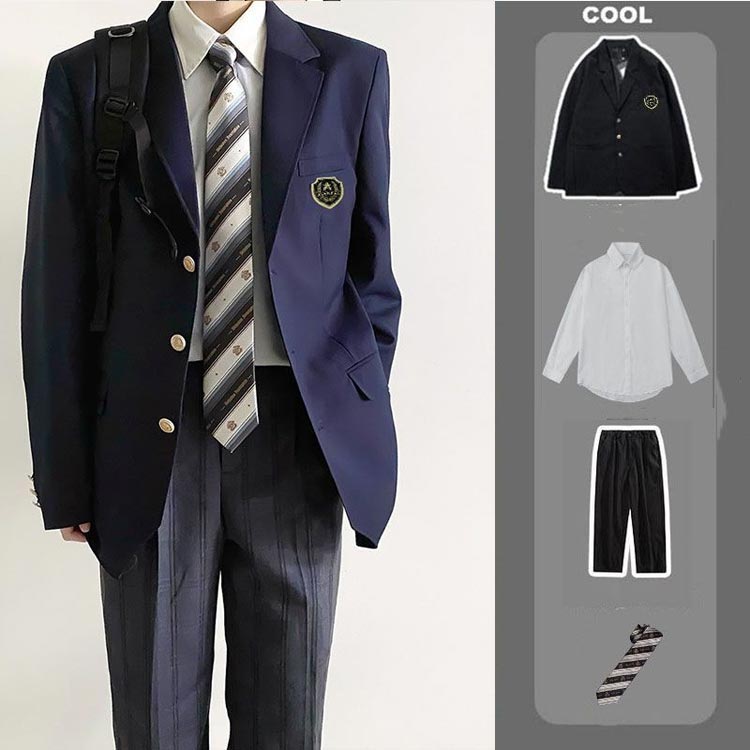 学生服 男子中学生 高校生 5点セット フォーマル ブレザー スーツ 紺 コート ロングパンツ スクールシャツ ネクタイ 無地 学生服