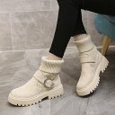 伸 長靴 ブーツ ソックスシューズ 厚底 ソックスブーツ ストレッチ きれいめ リブニット ワークブーツ ハーフ丈 レディース 厚底