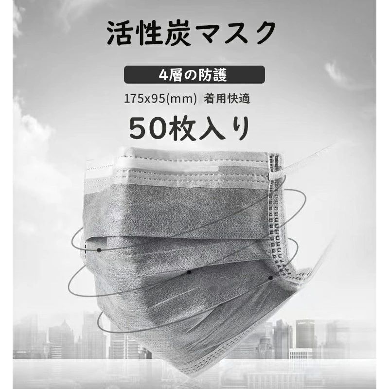 防塵?異 花粉症対策 ふつうサイズ 高性能 耳掛け式 グレー 消臭?防臭対策 不織布 使い捨て マスク用取り替え 4層構造 フィルター(4)