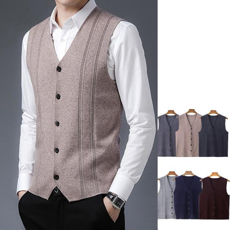 ニットセーター オフィス 父の日 前開き ビジネスベスト Vネック おしゃれ 無地 夏服 春 メンズ ボダン式