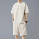 おしゃ 運動セット スウェット 大きいサイズ 五分丈 2点セット ハーフパンツ 短パン Tシャツ メンズ 夏 上下セット セットアップ