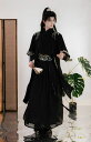 女 男性 飄逸 交差襟 羽織付き おしゃれ 中国古代服装 チャイナ服 暗黒侠客風 男女兼用 大人 刺繍 黒 7点セット 6点セット 漢服