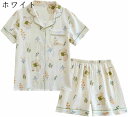 部屋着 ルームウェア 栗鼠柄 半袖 レディース ガーゼパジャマ 前開き 夏 上下セット ショートパンツ