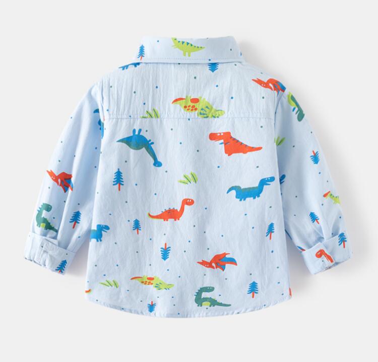 子どもフ 子供 春秋夏子ども服 長袖 トップスダイナソー柄 ベビー シャツ襟付きキッズ 薄め男の子 動物系ジュニア 長袖 子供服