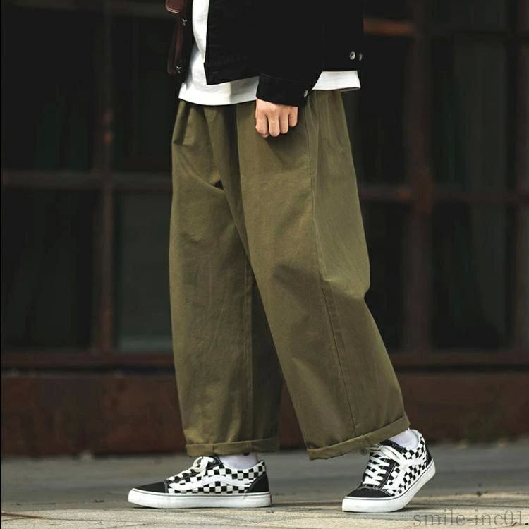メンズ 無地 パンツ ボトムス 春 夏 秋 チノパン メンズ チノパンツ ワイド 長ズボン ロングパンツ 作業着
