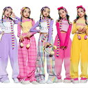 チアガール パンツ ダンス衣装 hiphop パンツ トップス 長袖 肩出し チェック柄 グラデーション タイダイ柄 セットアップ 女の子