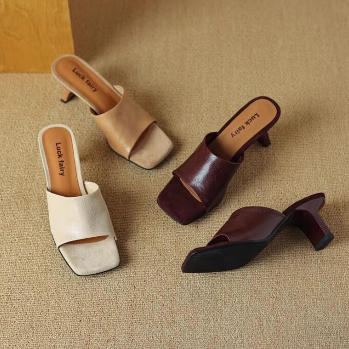 ハイヒ 6.5cmヒール ピンヒール ハイヒール 美脚 靴 スクエアトゥ サンダル 脱げない 痛くない レディース ハイヒールミュール