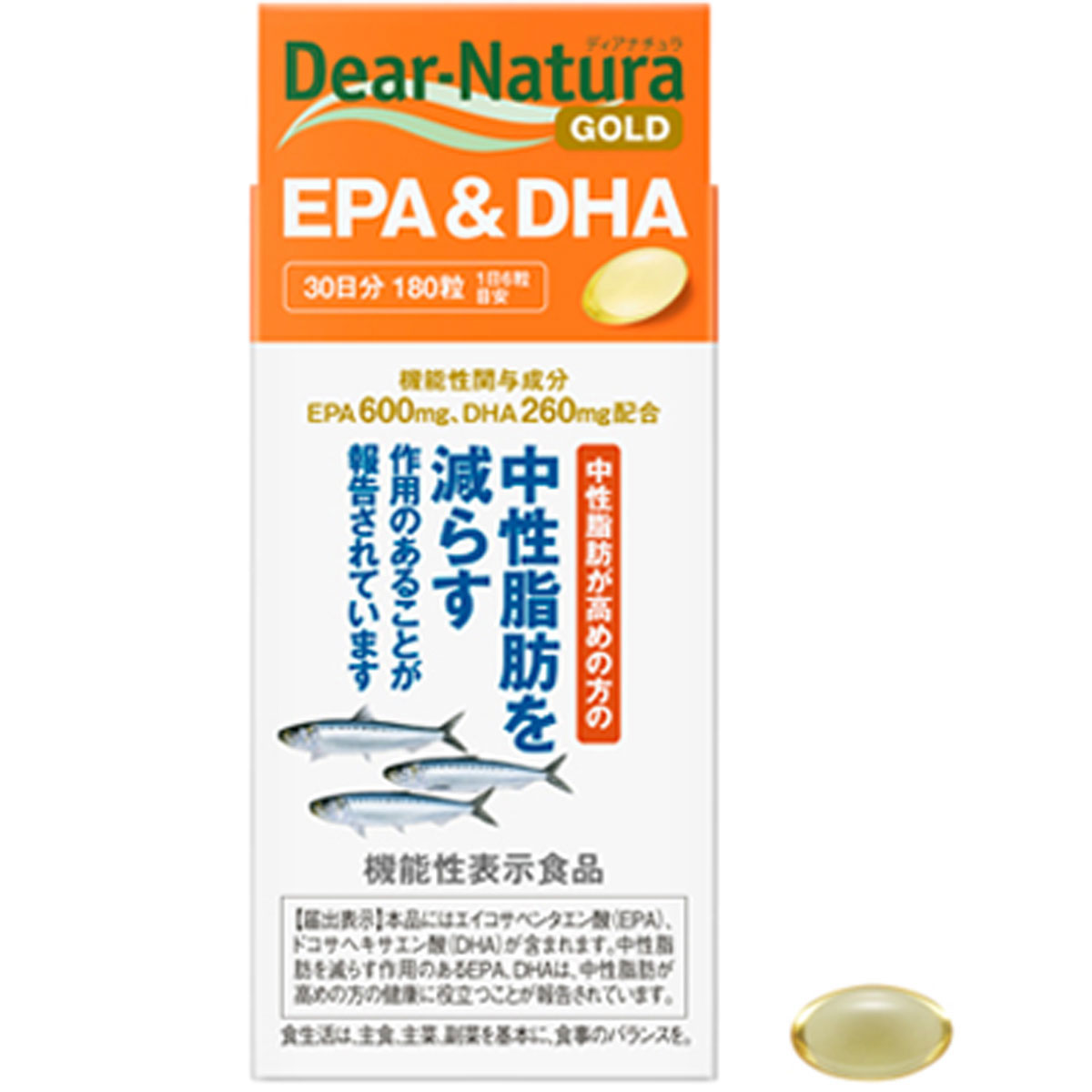 ディアナチュラゴールド EPA＆DHA 30日分 180粒 アサヒグループ食品 中性脂肪が高めの方に!健康 香料 着色料 保存料 無添加 エイコサペンタエン酸(EPA) ドコサヘキサエン酸(DHA) サプリメント 必須脂肪酸 ヘルスケア