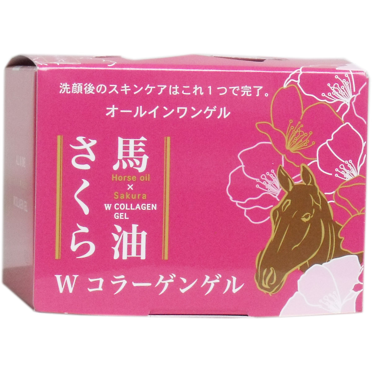 馬油さくら Wコラーゲンゲル 100g 洗顔後のスキンケアはこれ1つで完了、オールインワンゲル 馬油 化粧水 乳液 美容液 化粧下地 無香料 無着色 無鉱物油 1