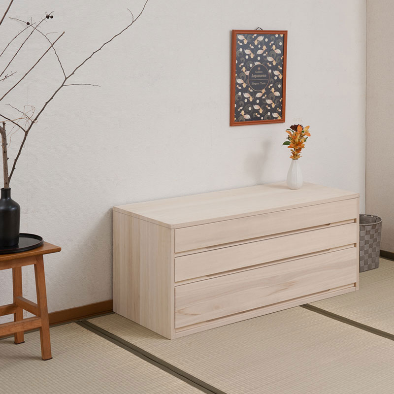 【桐心】きごころシリーズ 桐箪笥3段 白木