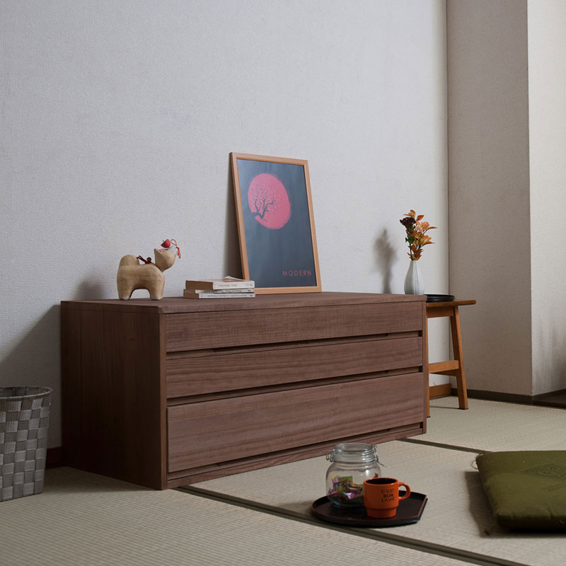 【桐心】きごころシリーズ 桐箪笥3段 ブラウン色