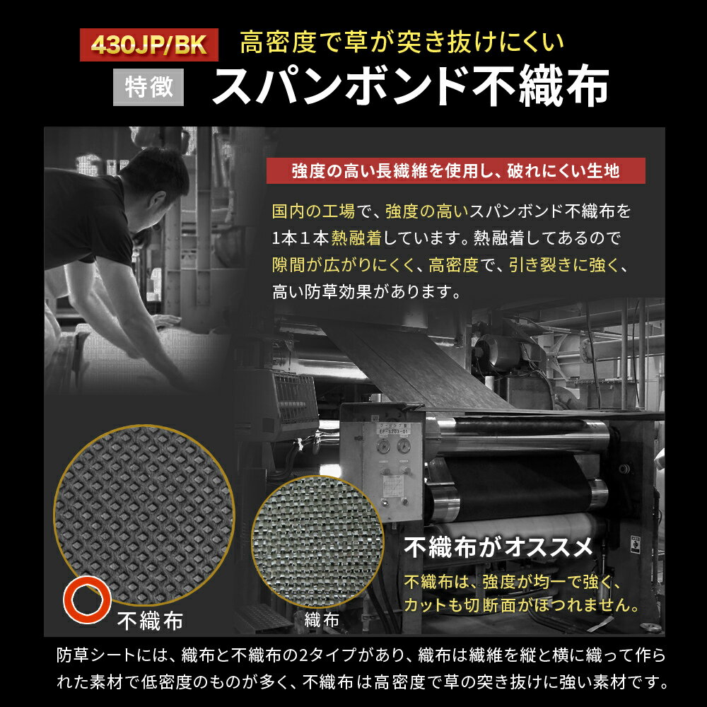 日本製 防草シート グリーンアーツ 430JP/BK 1m×50m 高品質 耐用年数 20年 高耐久 ...