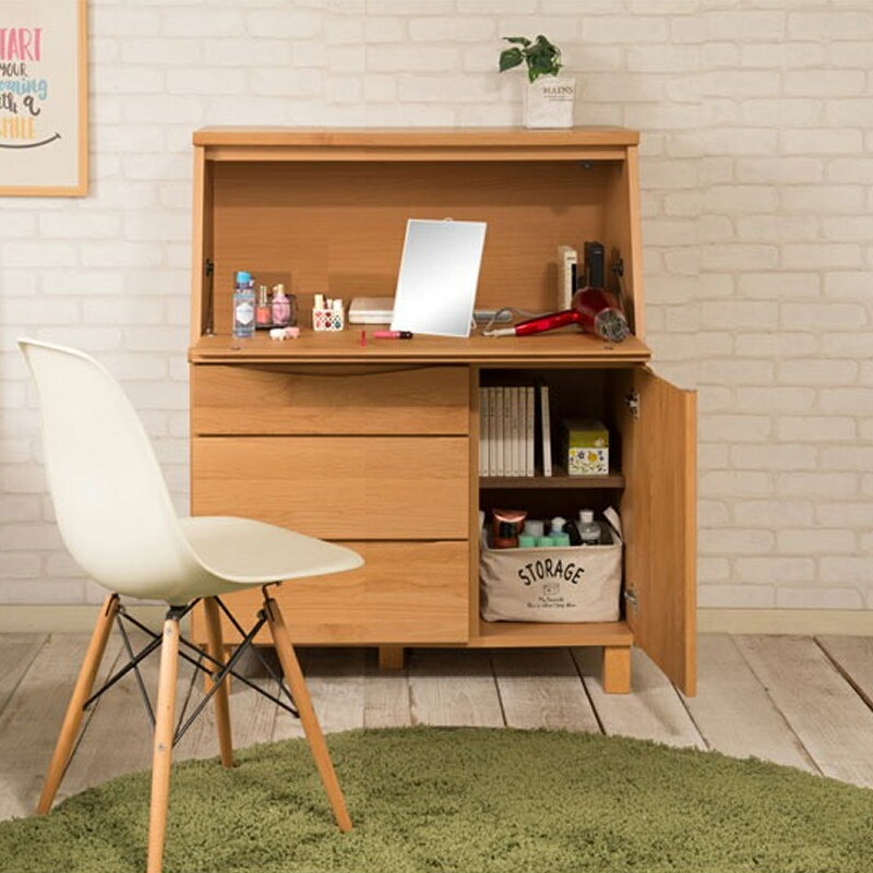 木目の美しい北欧風天然木アルダー材のライティングビューロー 幅70cm パソコンデスク 木製 学習机 勉強机 プリンター収納 パソコンラック パソコン台 北欧