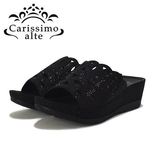 カリシモアルテ　Carissimoalte　革　ビジュー飾り　ウエッジソール　ミュール