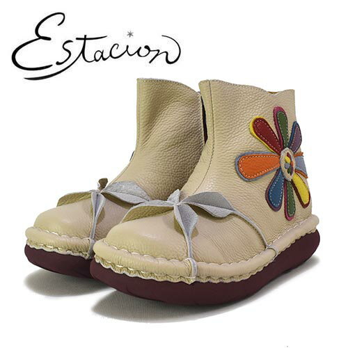 エスタシオン　Estacion　革 　フラワーモチーフ　ショートブーツ