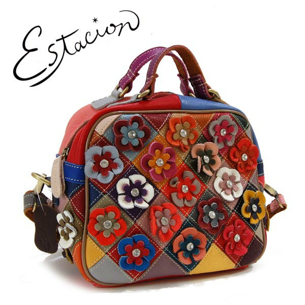 Rakuten - エスタシオン　Estacion 革 小花モチーフ2WAYボストン型ミニバッグ【色の配色は1つずつ全て異なります】