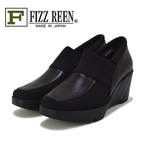 FIZZREEN フィズリーン 革X生地（ストレッチ） ウエッジソール ヒールアップ ローファー