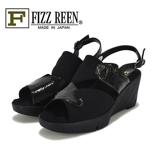 FIZZ REEN　フィズリーン　革X生地　ウエッジソール　バックベルト　サンダル
