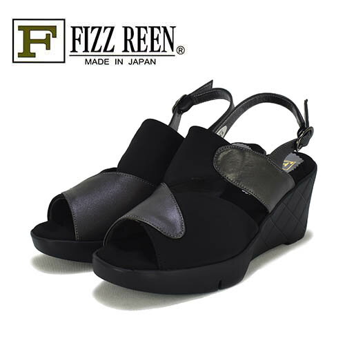 Rakuten - FIZZ REEN　フィズリーン　革X生地　ウエッジソール　バックベルト　サンダル