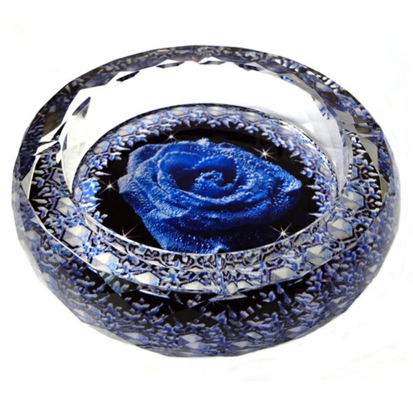  GMS00635-20 G-HOUSE（ジーハウス） 高級 クリスタル ガラス製 灰皿 バラ 青薔薇 ローズ 20cm HM-0593-20  