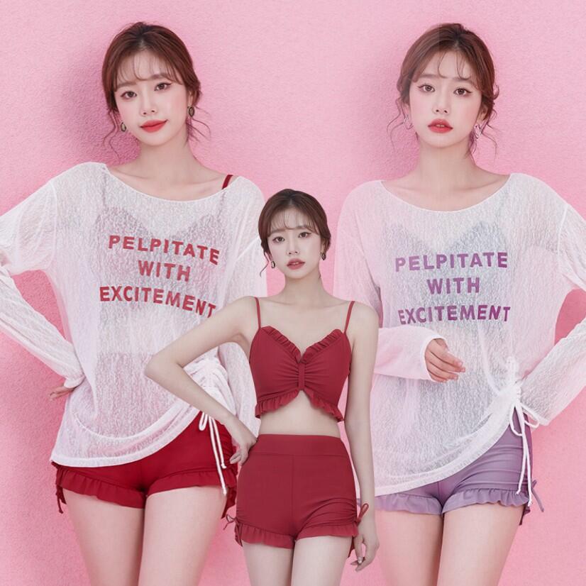 ＼ランダムで水泳帽付き／レディース 水着 3点セット ビキニ 水着 ワンピース 水着 フリル トレンド mizugi ママ セクシー ビーチウェア 大人 可愛い ぽっちゃり 体型カバー 夏 20代 30代 40代 50代 レッド パープル pf656