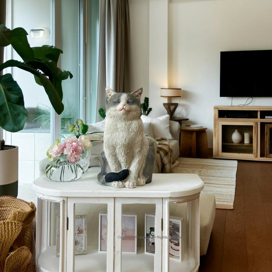 Rakuten - 【父の日にガーデング置物贈りましょう】【スマイル・キャット】H31cm 見ているだけでつい微笑んじゃう 置くだけ幸せ気分 ネコ置物 インテリア 置物 【送料無料】COVENT GARDEN 庭