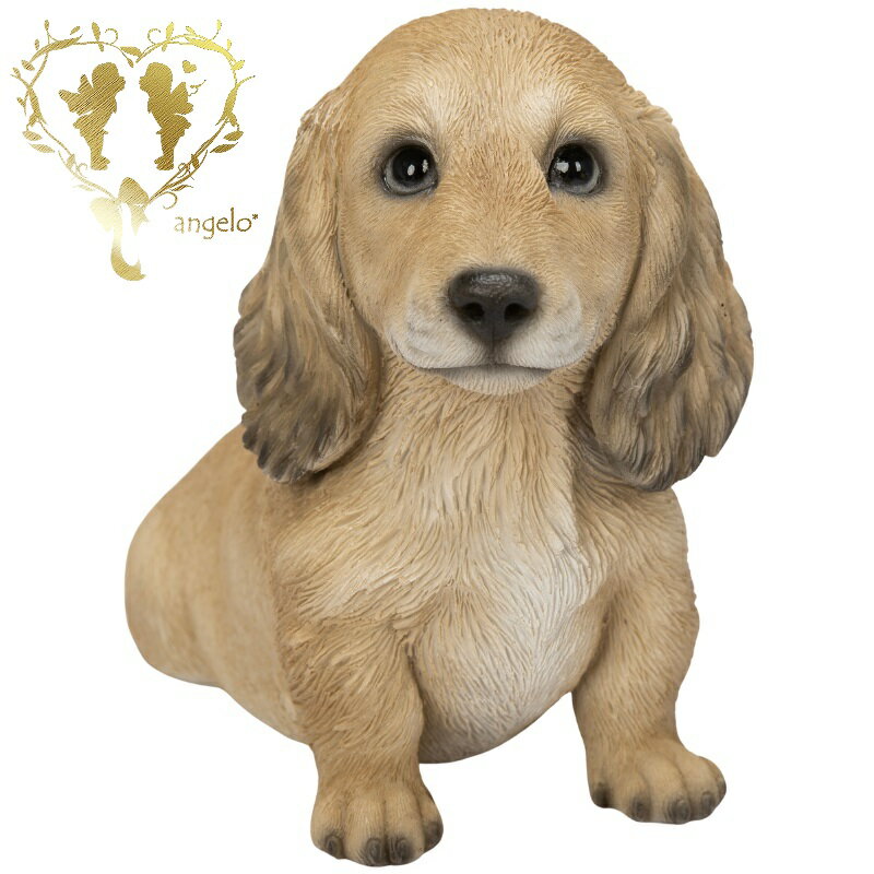 送料無料　【お座りダックスフンドクリーム（小）】　本物そっくり 犬 ドッグ 置物　ガーデニング エントランス リビング おしゃれ インテリア置物 ウエルカム お出迎え　Woobia