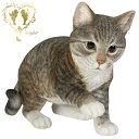 送料無料 大きなサイズで【下を向いて遊ぶサバトラ白猫】 CAT 本物そっくり 玄関 ガーデン 雑貨 オーナメント おしゃれ置物 樹脂 お出迎え おうち時間 WooBia
