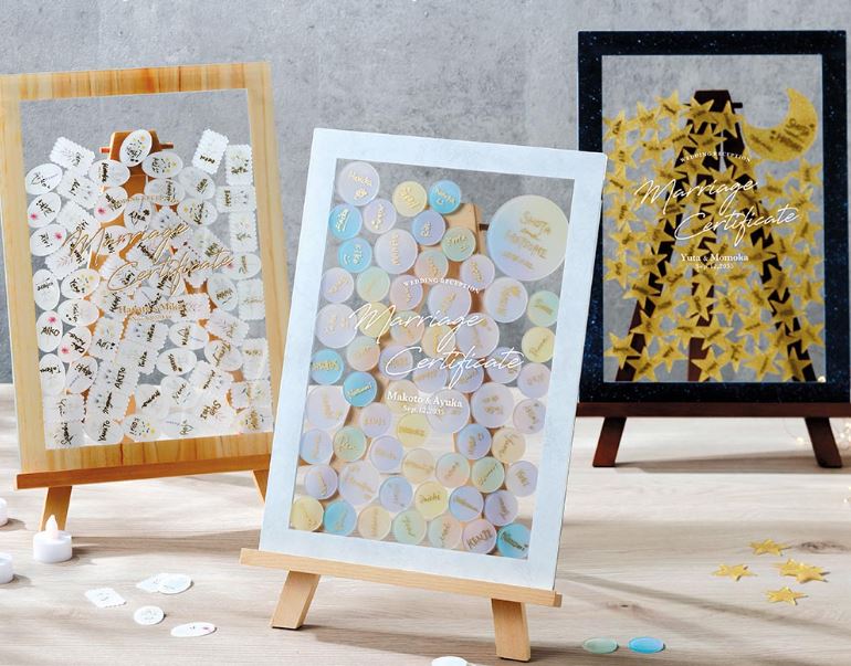 【5月15日～30日15％オフ】アクリル 証明 ドロップス 60名様対応 ★ 新商品 ゲスト参加型 結婚証明書 タイル 花 星 かわいい おしゃれ ウェルカムボード ウェディング 名入れ 人前式 結婚式 ウェルカムスペース ウェディングドロップス [AI 2026 ]
