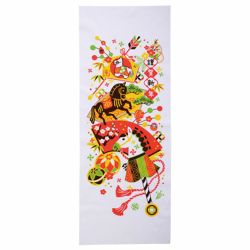 干支てぬぐい（招福春駒）【 100個 / カートン売 】 お年賀 お正月 午年 午 馬 干支 2026年 タオル フェイスタオル 日用品 年末年始 プレゼント ギフト イベント 景品 粗品 まとめ買い [RIKI-2025]