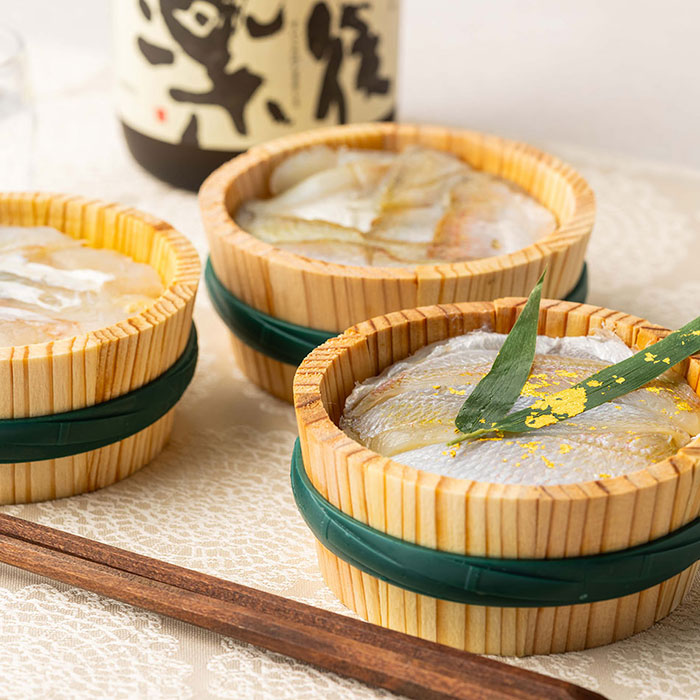 乐天商城 - 金箔入り小鯛笹漬け・のど黒・ひでたら昆布締め半樽3種詰合せ 福井 ご当地