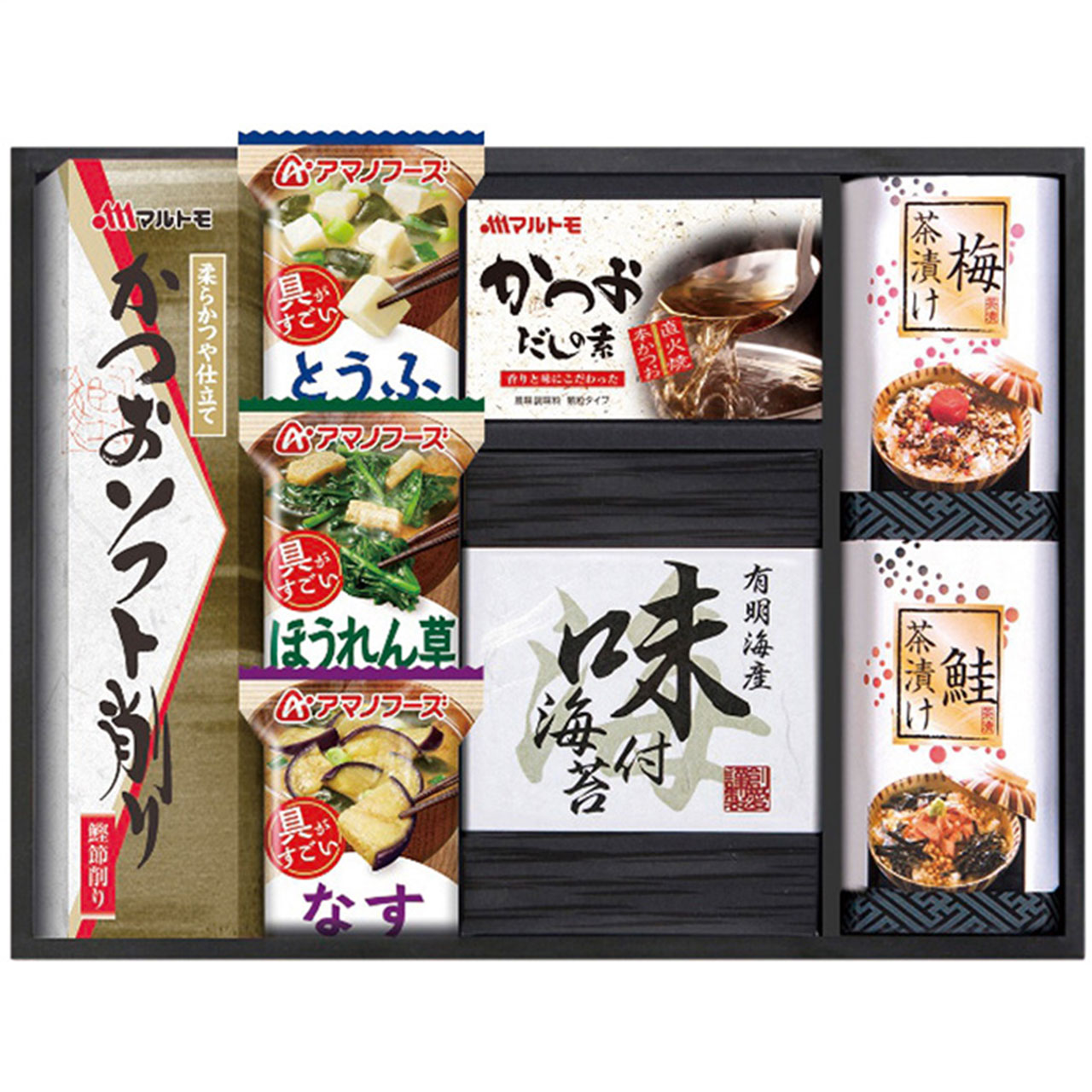 【包装・のし・メッセージカード無料】 アマノ フリーズドライ みそ汁＆食卓詰合せ AMB-25（かつおぶし 海苔 出汁 だしの素 味噌汁 お茶漬け おかず ごはん 和食 朝食 ）