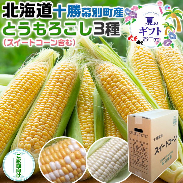 【最大2000円OFFクーポン】北海道 十勝 幕別町産 とうもろこし 3種 食べ比べセット　合計9本セット　北海道人気の3種　北海道から産地直送　高級コーン　スイートコーン入り　遅めの夏ギフト　野菜　送料無料　冷蔵便 (8月下旬～9月中旬出荷)　予約品3corn-9-012