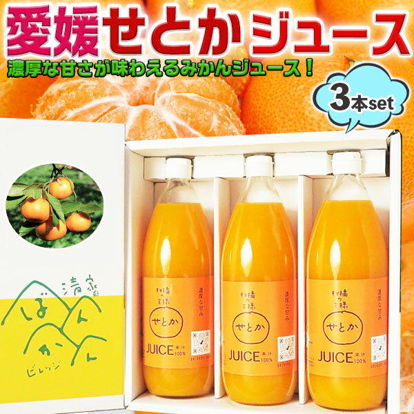 お中元 愛媛 せとかジュース せとか果汁100％ ストレートジュース 3本セット(1本1000ml) 家庭用 ワンランク上の高級みかんジュース 柑橘 果物 フルーツジュース 和製オレンジジュース ギフト【果汁100 ジュース】夏ギフトにも 送料無料