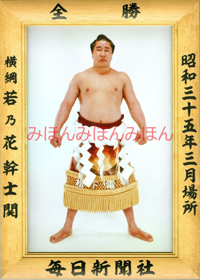 若乃花幹士関　優勝ミニ額 大相撲ミニ額 大相撲優勝額　昭和35年3月場所 全勝 横綱 若乃花幹士関（8回目の優勝）優勝記念品 相撲グッズ 力士グッズ 相撲取りグッズ 国技館 限定品 記念品 コレクション 写真 お相撲さん 送料無料