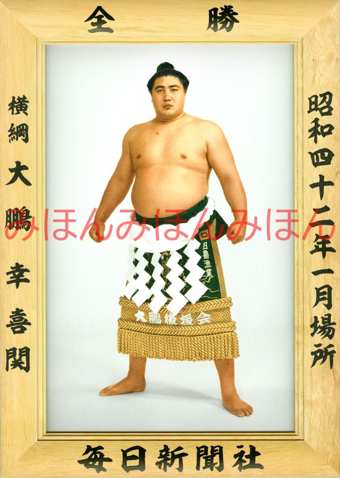 大鵬幸喜関 優勝ミニ額 大相撲ミニ額 大相撲優勝額 昭和42年1月場所 全勝 横綱 大鵬幸喜関（24回目の優勝）優勝記念品 相撲グッズ 力士グッズ 相撲取りグッズ 国技館 限定品 記念品 コレクション 写真 お相撲さん 送料無料