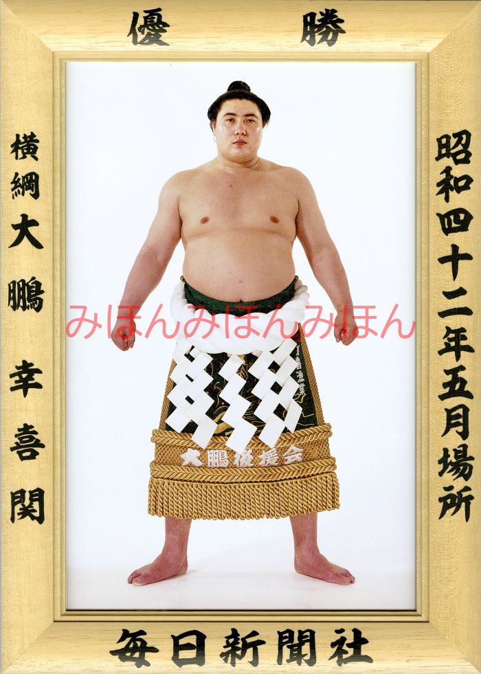 大鵬幸喜関 優勝ミニ額 大相撲ミニ額 大相撲優勝額 昭和42年5月場所 優勝 横綱 大鵬幸喜関（25回目の優勝）優勝記念品 相撲グッズ 力士グッズ 相撲取りグッズ 国技館 限定品 記念品 コレクション 写真 お相撲さん 送料無料