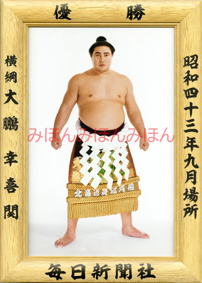 大鵬幸喜関 優勝ミニ額 大相撲ミニ額 大相撲優勝額 昭和43年9月場所 優勝 横綱 大鵬幸喜関（27回目の優勝）優勝記念品 相撲グッズ 力士グッズ 相撲取りグッズ 国技館 限定品 記念品 コレクション 写真 お相撲さん 送料無料