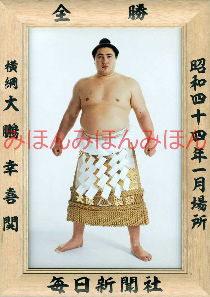 大鵬幸喜関 優勝ミニ額 大相撲ミニ額 大相撲優勝額 昭和44年1月場所 全勝 横綱 大鵬幸喜関（29回目の優勝）優勝記念品 相撲グッズ 力士グッズ 相撲取りグッズ 国技館 限定品 記念品 コレクション 写真 お相撲さん 送料無料