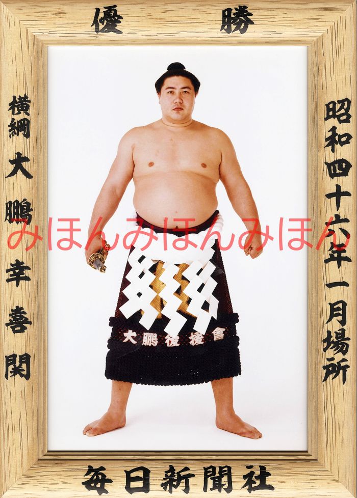 大鵬幸喜関 優勝ミニ額 大相撲ミニ額 大相撲優勝額 昭和46年1月場所 優勝 横綱 大鵬幸喜関（32回目最後の優勝）優勝記念品 相撲グッズ 力士グッズ 相撲取りグッズ 国技館 限定品 記念品 コレクション 写真 お相撲さん 送料無料