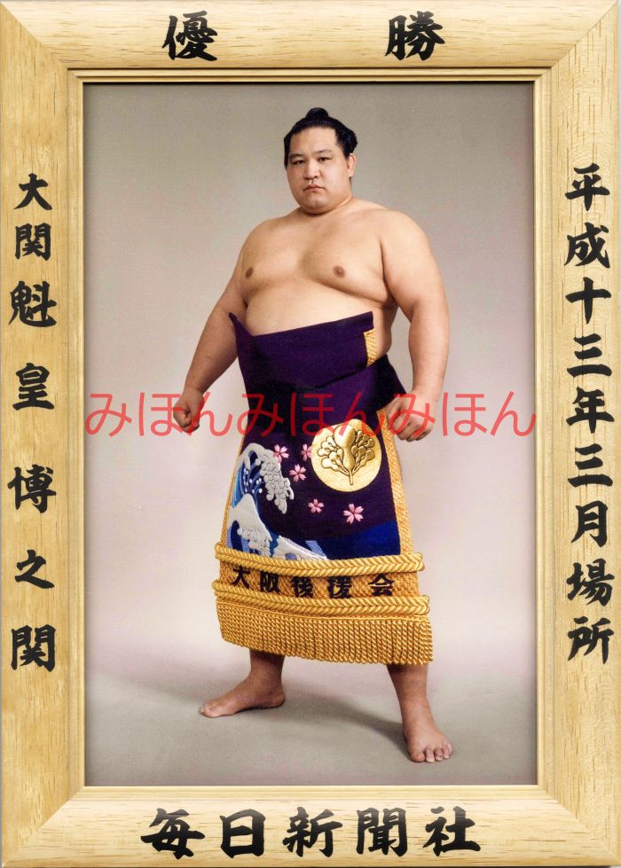 魁皇博之関　優勝ミニ額 大相撲ミニ額 大相撲優勝額　平成13年3月場所 優勝 大関 魁皇博之関（2回目の優勝）優勝記念品 相撲グッズ 力士グッズ 相撲取りグッズ 国技館 限定品 記念品 コレクション 写真 お相撲さん 送料無料