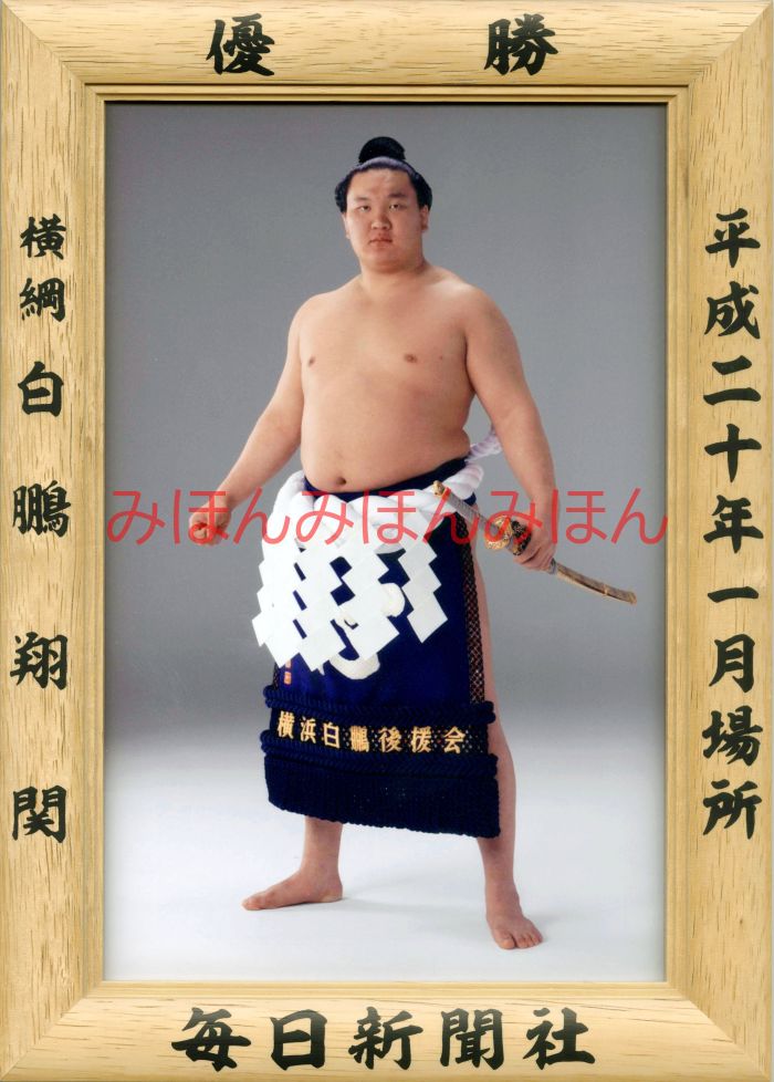 白鵬翔関　優勝ミニ額 大相撲ミニ額 大相撲優勝額　平成20年1月場所 優勝 横綱 白鵬翔関（6回目の優勝）優勝記念品 相撲グッズ 力士グッズ 相撲取りグッズ 国技館 限定品 記念品 コレクション 写真 H2001