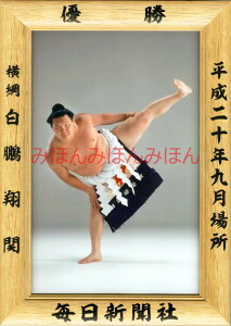 白鵬翔関 優勝ミニ額 大相撲ミニ額 大相撲優勝額 平成20年9月場所 優勝 横綱 白鵬翔関(8回目の優勝)優勝記念品 相撲グッズ 力士グッズ 相撲取りグッズ 国技館 限定品 記念品 コレクション 写真 H2009