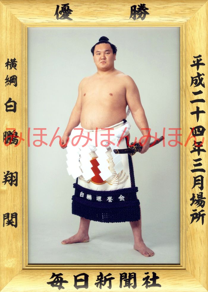 白鵬翔関　優勝ミニ額 大相撲ミニ額 大相撲優勝額　平成24年3月場所 優勝 横綱 白鵬翔関（22回目の優勝）優勝記念品 相撲グッズ 力士グッズ 相撲取りグッズ 国技館 限定品 記念品 コレクション 写真 お相撲さん 送料無料