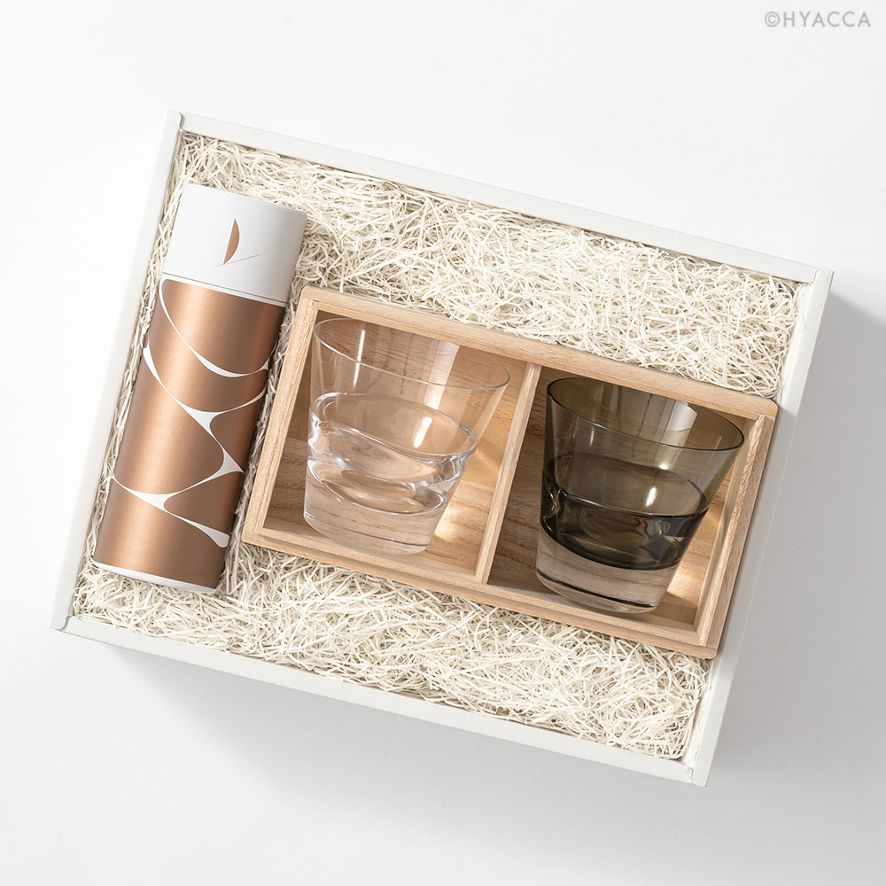 スガハラ 食器 GLASS＆TEA TIME BOX / Sghr / クリアー＆カーボンブラック［スガハラ×HYACCA］　グラス 2個セット 230ml ガラス製 日本製 井上茶寮 紅茶 国産 ペア セット 木箱 グラスセット ペアグラス 贈り物 プレゼント ブラック クリア