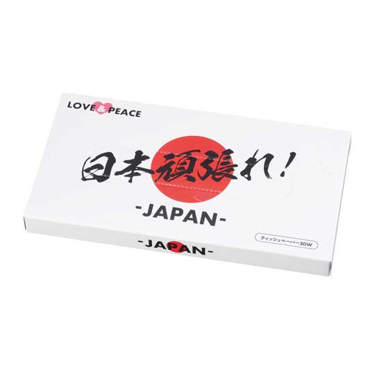 【25%OFF】 販促品 ティッシュペーパー 【送料無料】 【300個単位】日本頑張れ！BOXティッシュ30W ティッシュペーパー ウィルス対策 予防グッズ 衛生用品 販促品 激安 ティッシュペーパー 100円 人気 100円台 敬老会 プレ