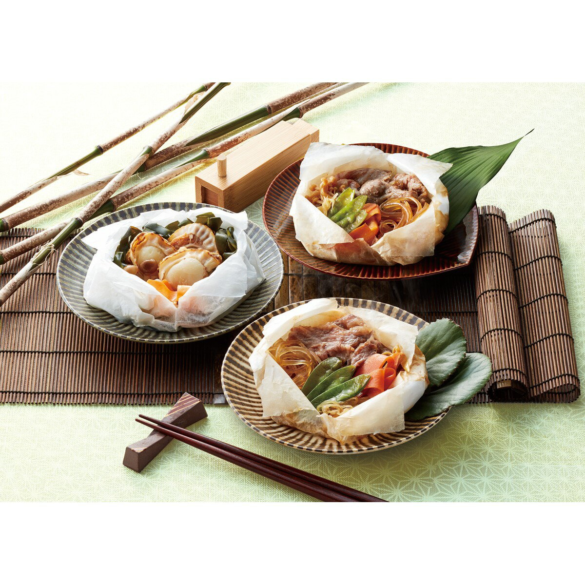 Rakuten - 包み蒸し3種セット 惣菜 黒毛和牛 ホタテ わかめ お取り寄せ 手土産 6個 送料無料
