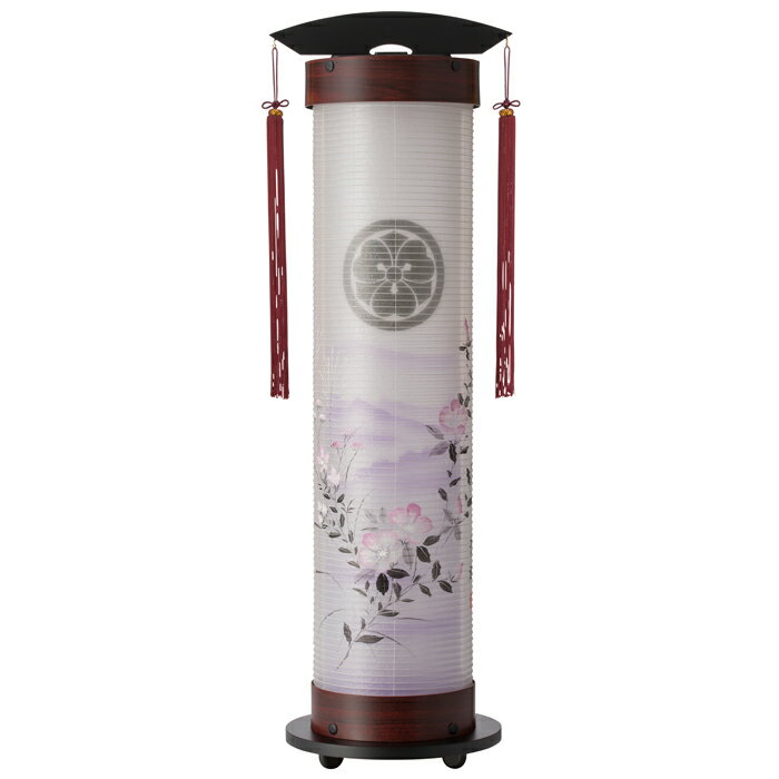 桜調 7号伸縮提灯<紫山茶花>手描き絵・飾り手付 二重張(一個)硬質ボール材の口輪となります。※木製ではございません。